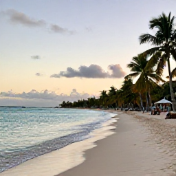 Caribbean Holidays, Grenada December Holidays, Grand Anse Beach in Grenada at sunset in December, with calm turquoise water, palm trees and visitors relaxing on the sand