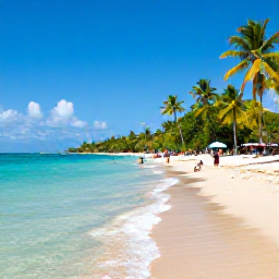 Caribbean Holidays, Grenada December Holidays, Grand Anse Beach in Grenada with clear turquoise water, golden sand, palm trees and visitors enjoying a sunny day