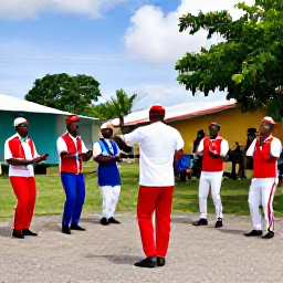 Caribbean Holidays, Grenada December Holidays, Traditional Grenadian parang musicians performing outdoors in a village during the December festive season