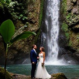 Caribbean Holidays, Grenada December Weddings, Couple exploring Grenada after their wedding, visiting a tropical waterfall surrounded by lush rainforest