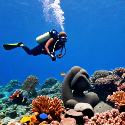 Caribbean Holidays, Grenada Diving February, Scuba divers swimming above colourful coral gardens and tropical fish at Molinere Underwater Sculpture Park, Grenada
