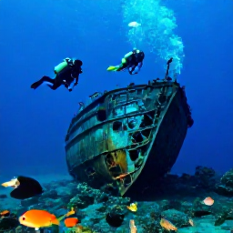 Caribbean Holidays, Grenada Diving February, The Bianca C shipwreck resting underwater near Grenada, surrounded by reef fish and scuba divers