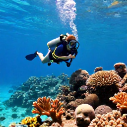 Caribbean Holidays, Grenada Diving January, Clear turquoise sea around Grenada with a diver exploring a colourful coral reef in bright January sunshine