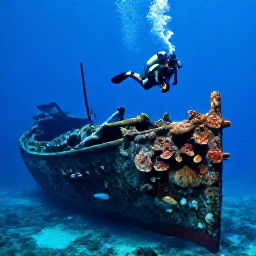 Caribbean Holidays, Grenada Diving January, Scuba divers viewing the Bianca C wreck lying underwater off Grenada, with the ship structure covered in coral and surrounded by fish