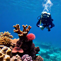 Caribbean Holidays, Grenada Diving March, Scuba diver exploring a colourful coral reef and underwater sculpture in clear turquoise water off Grenada