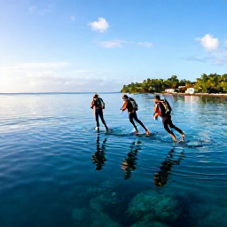Caribbean Holidays, Grenada Diving October, Small group of scuba divers descending beside a Grenada reef on a calm sunny October morning
