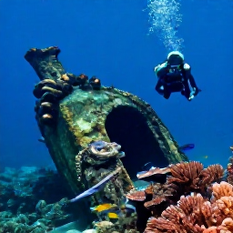 Caribbean Holidays, Grenada Diving October, Underwater view of the Bianca C wreck near Grenada, with divers, coral growth and schools of tropical fish