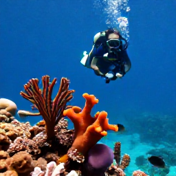 Caribbean Holidays, Grenada Diving September, A scuba diver swimming over colourful coral gardens near Grenada, with sponges, sea fans, angelfish and clear blue water