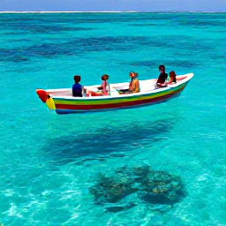 Caribbean Holidays, Grenada Family Holidays, A colourful glass-bottom boat carrying a family over clear Caribbean water near Grenada, with coral reefs and tropical fish visible below