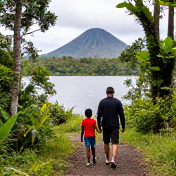 Caribbean Holidays, Grenada Family Holidays, A family exploring Grand Etang National Park in Grenada, walking through lush rainforest beside a volcanic lake with a friendly local guide
