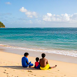 Caribbean Holidays, Grenada Family Holidays, A family relaxing on Grand Anse Beach in Grenada, clear turquoise water, soft golden sand and gentle morning sunshine