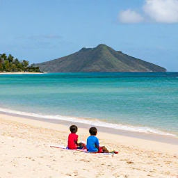 Caribbean Holidays, Grenada Family Holidays, A family relaxing on Grand Anse Beach in Grenada in January, with calm turquoise water, soft golden sand and green hills in the background