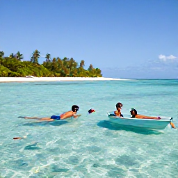 Caribbean Holidays, Grenada Family Holidays, A family snorkelling in clear Caribbean water near a small Grenada beach, with colourful fish and a safe guided boat trip