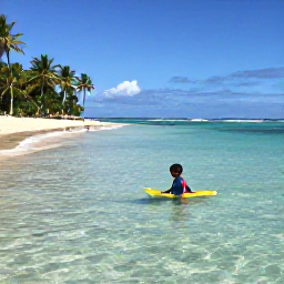 Caribbean Holidays, Grenada Family Holidays, Children paddling and swimming in the shallow clear water at Grand Anse Beach, Grenada, with palm trees and gentle waves