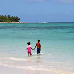 Caribbean Holidays, Grenada Family Holidays, Children swimming and playing safely in the shallow clear water at Grand Anse Beach, Grenada