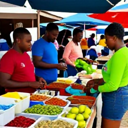 Caribbean Holidays, Grenada Family Holidays, Family exploring colourful stalls at a Grenada market in St George's, with spices, tropical fruit and friendly local traders