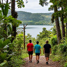 Caribbean Holidays, Grenada Family Holidays, Family exploring Grand Etang National Park in Grenada, walking through lush rainforest beside a crater lake