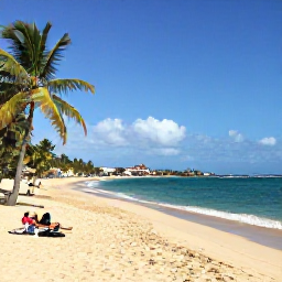 Caribbean Holidays, Grenada February, A quiet golden-sand beach near St George's, Grenada, with turquoise water, palm trees and a couple relaxing in February sunshine