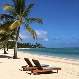 Caribbean Holidays, Grenada February Holidays, A quiet adults-only resort on a palm-fringed Grenada beach in warm February sunshine, with turquoise sea and comfortable loungers