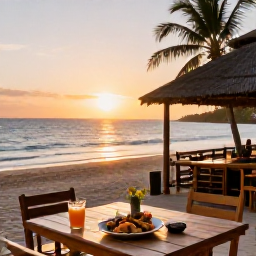 Caribbean Holidays, Grenada February Holidays, A relaxed Grenadian beachfront restaurant serving fresh local food at sunset