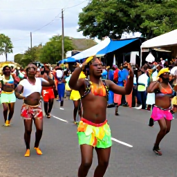Caribbean Holidays, Grenada February Holidays, Colourful Grenadian street parade with dancers in bright costumes, musicians and cheering crowds