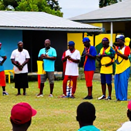 Caribbean Holidays, Grenada February Holidays, Traditional Grenadian musicians performing outdoors while local people enjoy a February cultural celebration