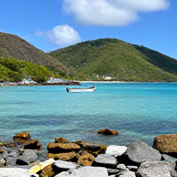 Caribbean Holidays, Grenada Fishing, Anglers fishing from a small boat near Grenada&rsquo;s sheltered coastline, with rocky coves, clear turquoise water and lush hills