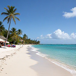 Caribbean Holidays, Grenada Holidays, A sunny Grand Anse Beach scene in Grenada with turquoise water, soft white sand, palm trees and a relaxed holiday atmosphere