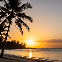 Caribbean Holidays, Grenada Holidays, Golden sunset over Grand Anse Beach and the Caribbean Sea in Grenada, with palm silhouettes and a calm April atmosphere