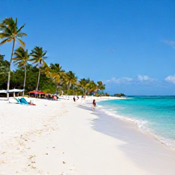 Caribbean Holidays, Grenada Holidays January, Grand Anse Beach in Grenada with white sand, clear turquoise water, palm trees and relaxed holidaymakers