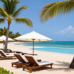 Caribbean Holidays, Grenada Holidays July, Relaxed all-inclusive resort scene on Grand Anse Beach, Grenada, with sun loungers, a swimming pool and Caribbean Sea views