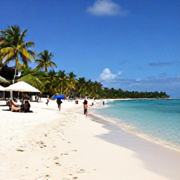 Caribbean Holidays, Grenada Holidays May, Grand Anse Beach in Grenada with soft white sand, clear blue water, palm trees and visitors enjoying a peaceful sunny day