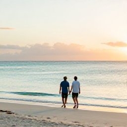 Caribbean Holidays, Grenada Honeymoon June, A couple walking hand in hand along Grand Anse Beach in Grenada at sunset, calm turquoise sea and soft golden light