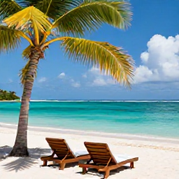 Caribbean Holidays, Grenada Honeymoons, A secluded white sand beach in Grenada with turquoise water, palm trees and two sun loungers