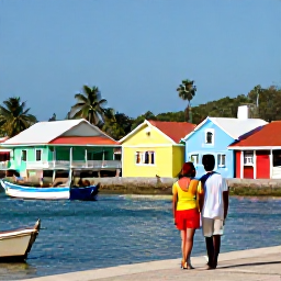 Caribbean Holidays, Grenada Honeymoons, Honeymoon couple exploring the colourful streets and waterfront of St George's, Grenada, with pastel buildings and fishing boats
