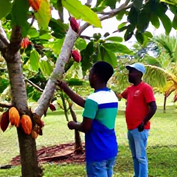 Caribbean Holidays, Grenada in April, A colourful Grenadian spice garden with nutmeg, cocoa and tropical plants, with a local guide explaining the crops