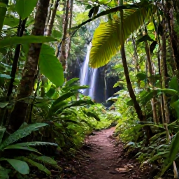 Caribbean Holidays, Grenada in April, A lush Grenadian rainforest trail in April, with tropical plants, filtered sunshine and a gentle waterfall in the distance