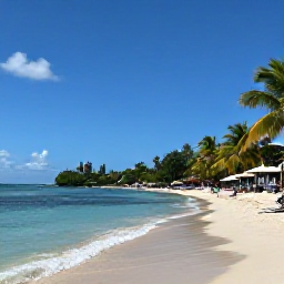 Caribbean Holidays, Grenada in April, A sunny Grenadian beach with calm turquoise water, palm trees and a relaxed all-inclusive resort atmosphere in April