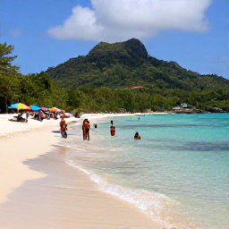 Caribbean Holidays, Grenada in April, Travellers enjoying the clear shallow water and pale sand at Grand Anse Beach, Grenada, with colourful umbrellas and lush hills in the background