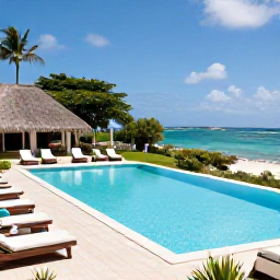 Caribbean Holidays, Grenada in December, A stylish all-inclusive resort in Grenada with an inviting pool, loungers, tropical gardens and views towards the Caribbean Sea