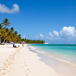 Caribbean Holidays, Grenada in December, A sunny Grand Anse Beach in Grenada with calm turquoise water, palm trees and relaxed holidaymakers in December