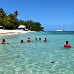 Caribbean Holidays, Grenada in December, Visitors swimming and snorkelling in clear water beside a beautiful Grenada beach, with colourful fish and a tropical coastline