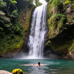 Caribbean Holidays, Grenada in February, A peaceful Grenada waterfall surrounded by dense tropical vegetation, with a visitor swimming in the clear pool