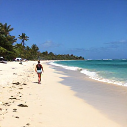 Caribbean Holidays, Grenada in February, Backpacker walking along a quiet Caribbean beach in Grenada during sunny February weather