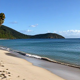 Caribbean Holidays, Grenada in February, Grand Anse Beach in Grenada on a sunny February morning, calm turquoise water, pale sand and green hills in the distance
