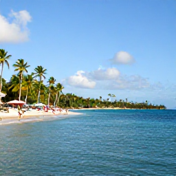Caribbean Holidays, Grenada in March, Grenada coastline in March with calm turquoise water, a sandy beach, palm trees and travellers enjoying a relaxed afternoon