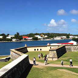 Caribbean Holidays, Grenada in March, Historic Fort George overlooking St George's harbour in Grenada, with visitors walking among old stone walls