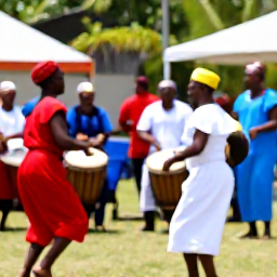 Caribbean Holidays, Grenada in May, Friendly Grenadian cultural gathering in May with live drumming, dancing, local costumes and an open-air setting