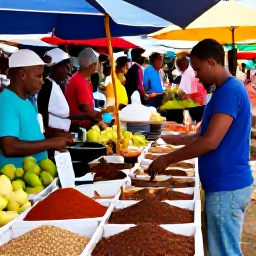 Caribbean Holidays, Grenada in October, Grenadian market in October with spices, cocoa, tropical fruit, handmade crafts and local people browsing colourful stalls