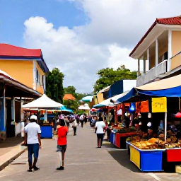 Caribbean Holidays, Grenada in September, Visitors exploring the colourful market and historic streets of St George's, Grenada, with spice stalls, local produce and Georgian architecture